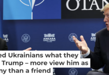 Ukrainian President Volodymyr Zelenskyy talks with U.S. President Donald Trump at the NATO summit on July 8, 2026. Win McNamee/Getty Images